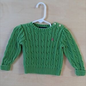 Ralph Lauren Toddler Cable Knit Sweater 18M 100% Cotton, Green, Cozy Fall Layer